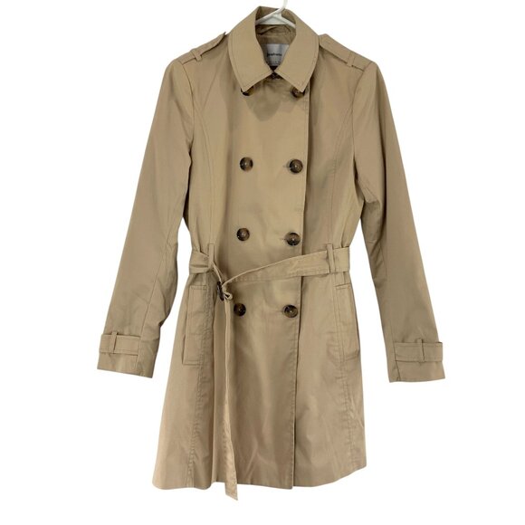 Stradivarius Cream Long Sleeve Collared Button Down Belted Trench Coat Size S - Picture 1 of 5